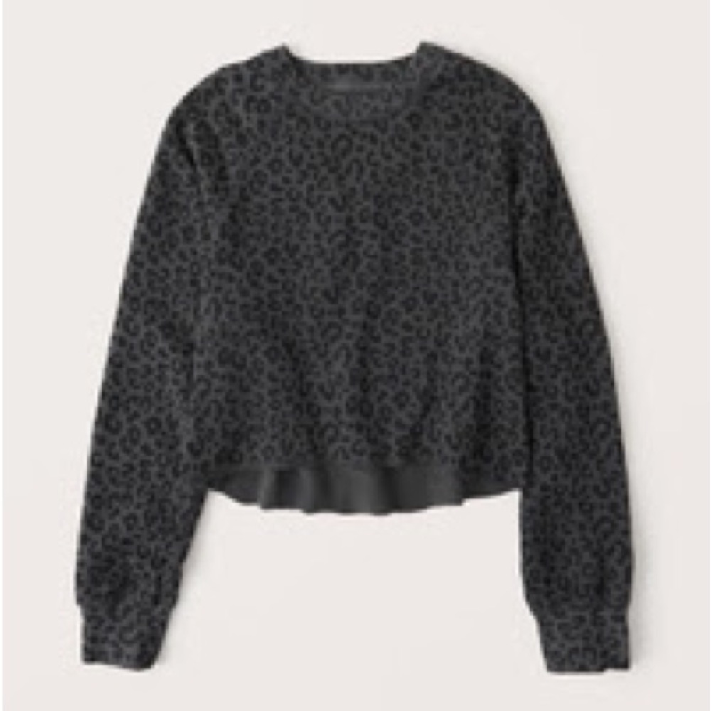 Abercrombie & Fitch Cropped Animal Print Crewneck Sweatshirt Black Leopard XL
